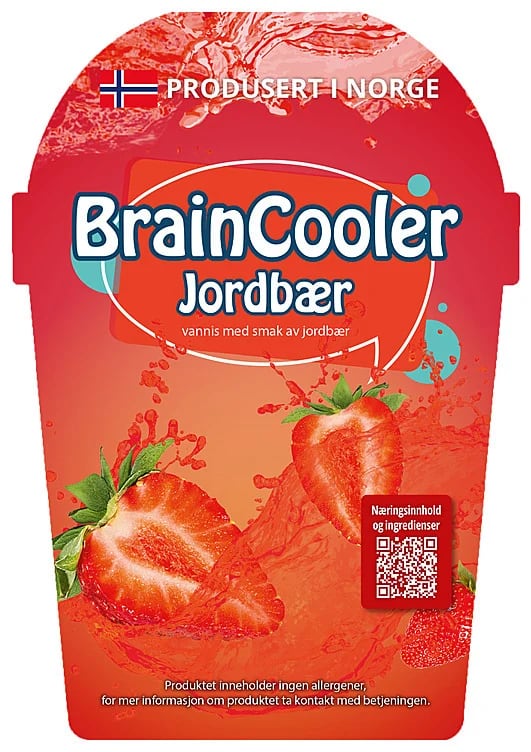 BrainCooler slushmix Jordbær, produsert i Norge
