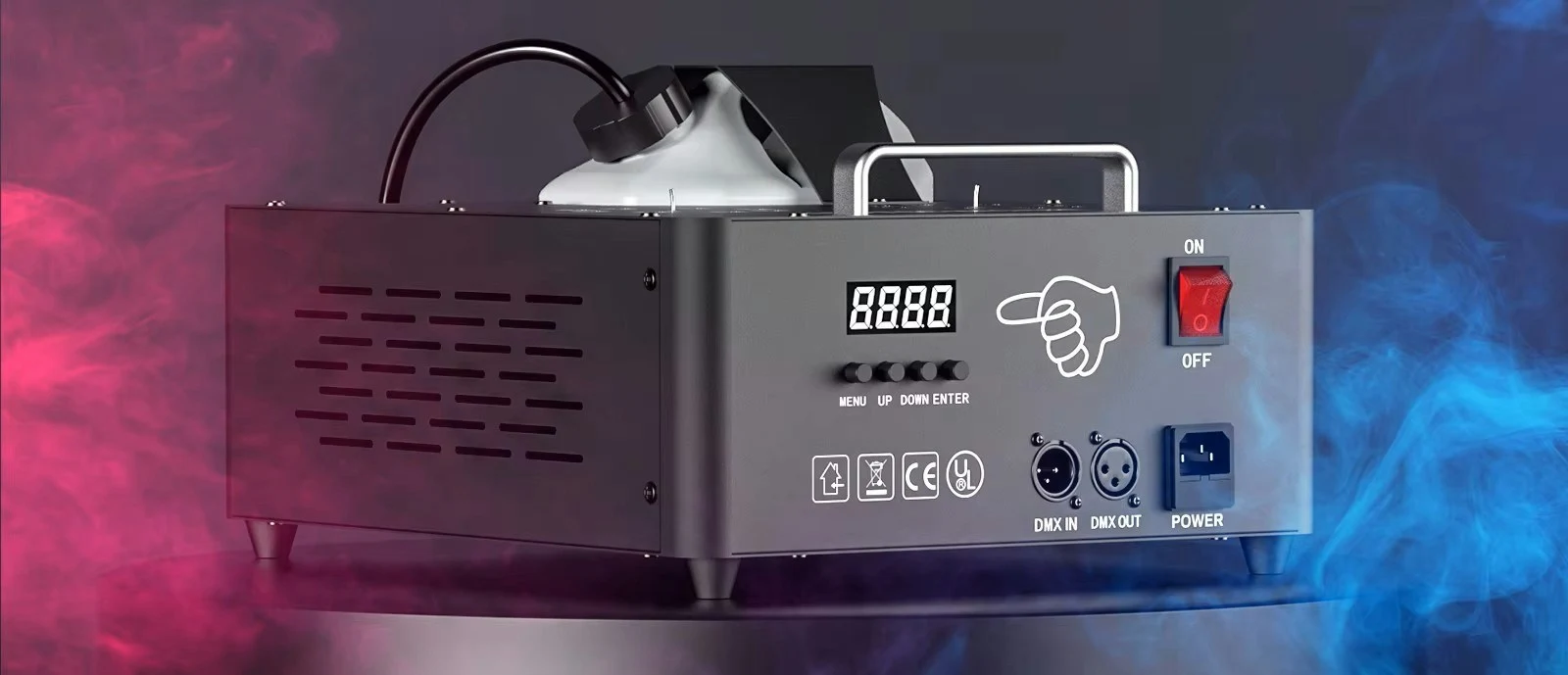 Røykmaskin til leie i Bodø – 2000W med LED fargespray