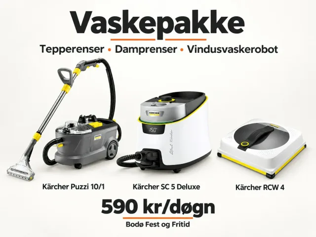 Vaskepakke til leie i Bodø – tepperenser, damprenser og vindusvaskerobot