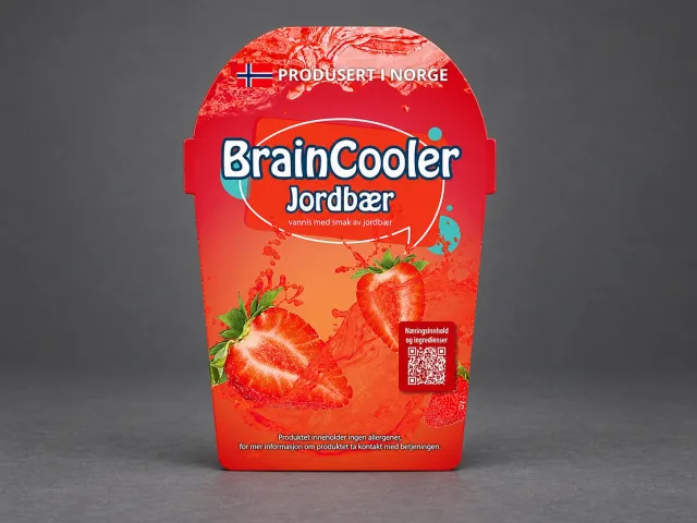 BrainCooler slushmix Jordbær, produsert i Norge